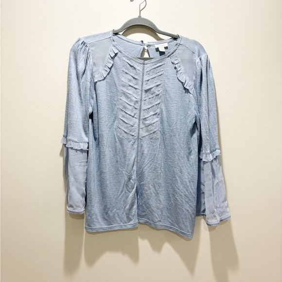 SUNDANCE • Women’s Light Blue Ruffle Bell Sleeve Viscose Top Long Sleeve Sz M - Picture 1 of 7